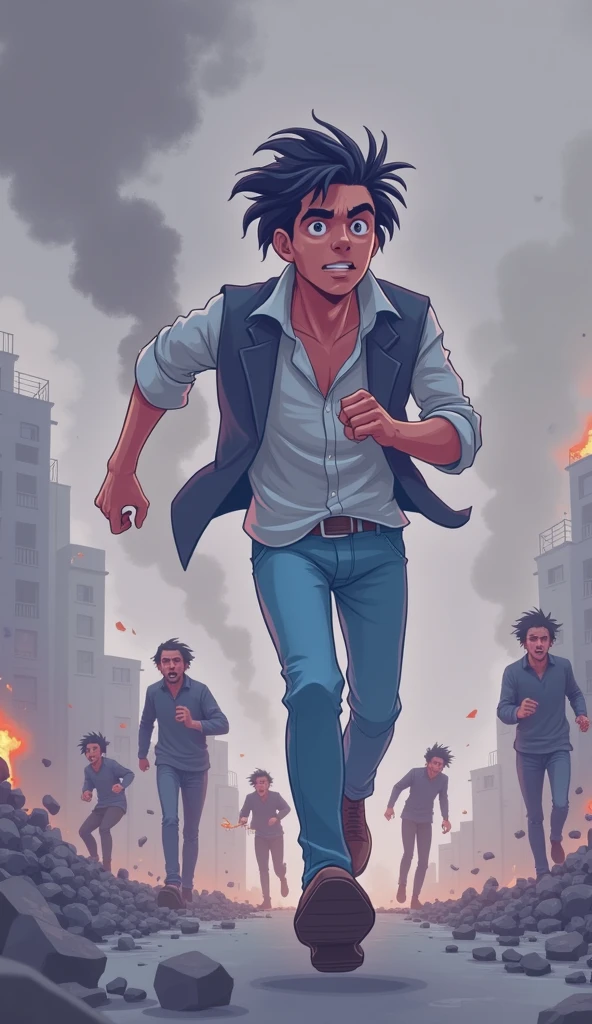 Man running in the middle of widespread chaos