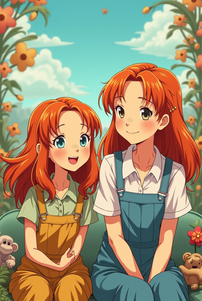 Pippi Longstocking with Rachel from Friends anime version