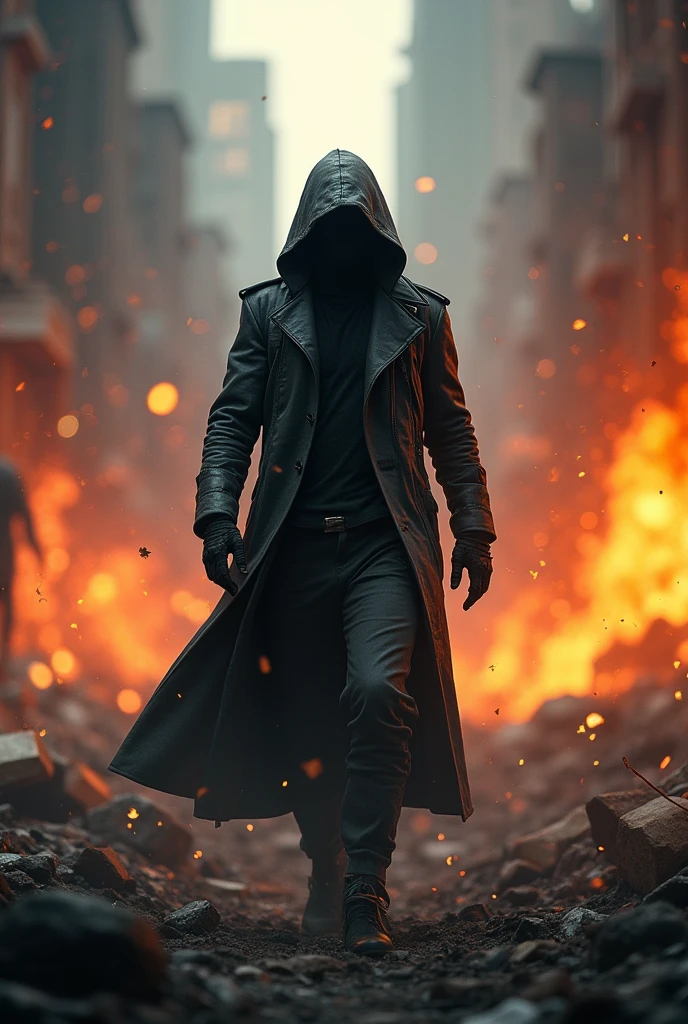 (photosurealism:1.2), cyber punk, Fire Background, Explosions, futurist, epic, in it, gray, negro, dark, grunge,