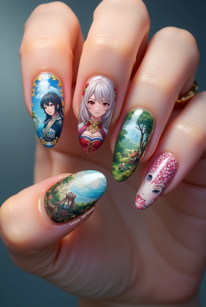 Genshin Impact inspired nails