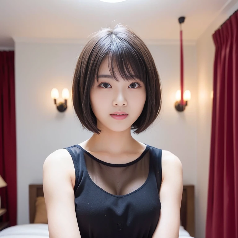 Best-quality, Masterpiece, Ultra-High-Resolution, (Photorealistic:1.4), Raw-Photo, at hotel-room, 1girl, 15-years-old, the most famous Japanese idol, (wearing only light-blue see-through dress, extremely see-through dress), upturned ass, (extremely cute face like the most popular Japanese idol), (extremely beautiful black-short-cut-haired), (((extremely beautiful big-black-solid-circle-eyes))), extremely beautiful skins, extremely beautiful body, innocent-smile, looking at viewer, detailed see-through-dres.big breasts,(Staring at the man:1.5)、(A face gasping with a vibrator:1.5)、