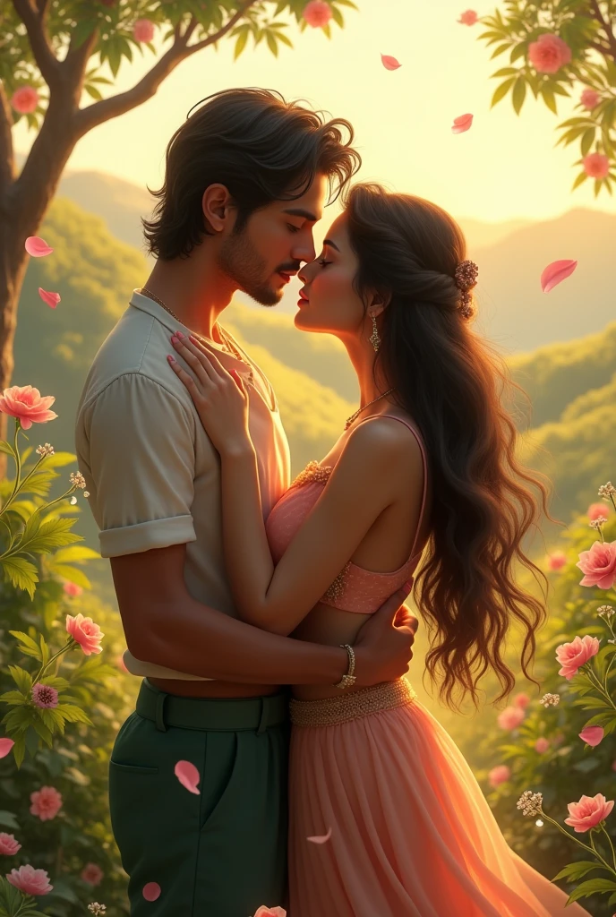 A men name Keshav kissing a girl name Shilpi, Romantic, nature, flower