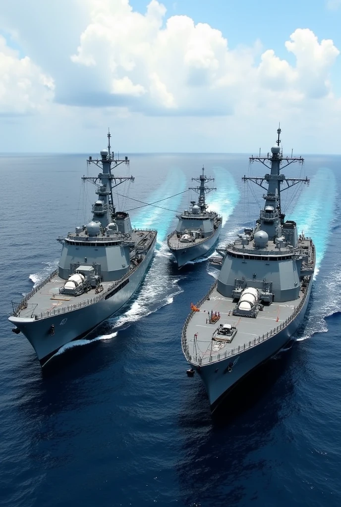 3 ships engaged in replenishment at sea,