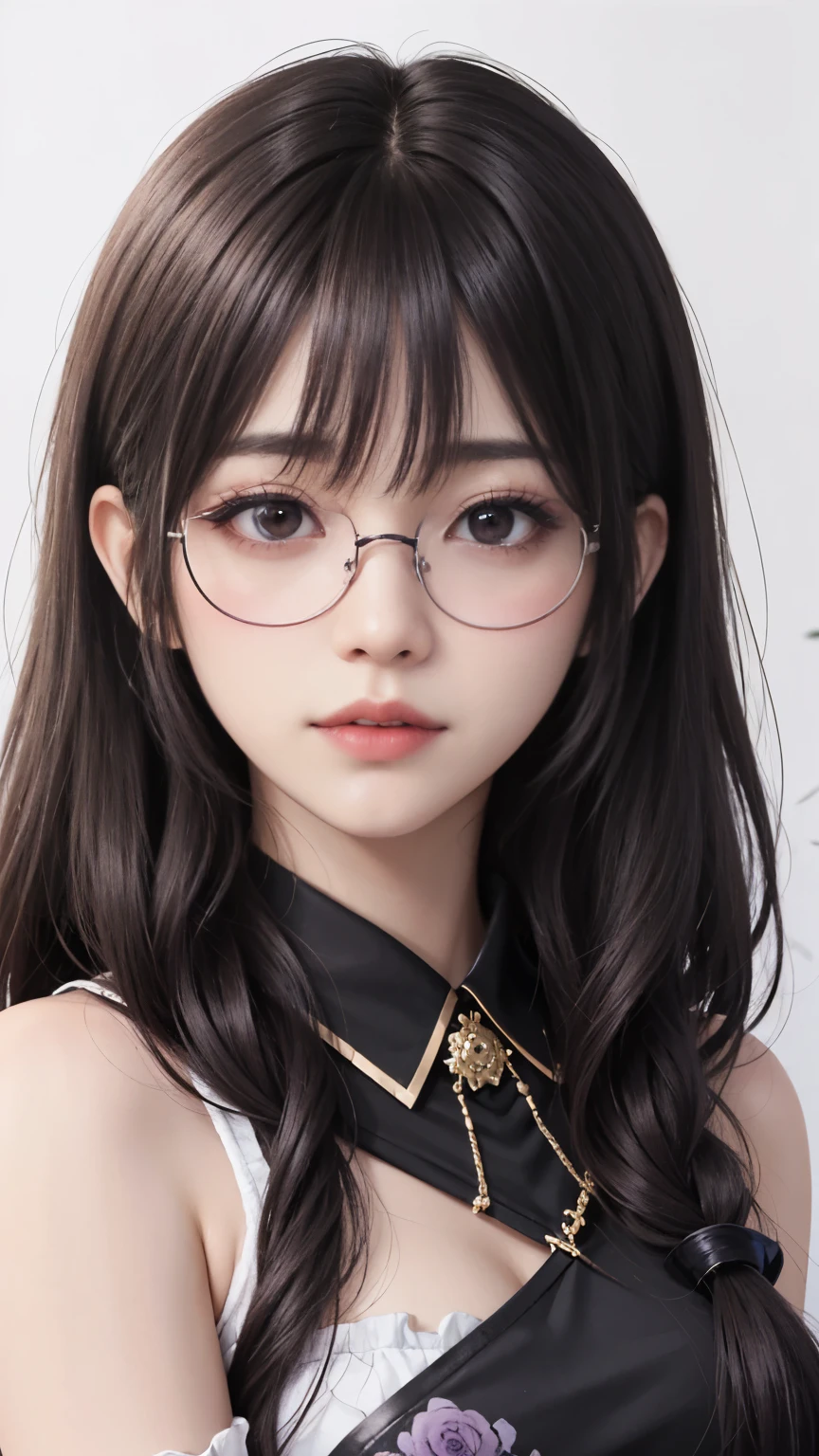 background(黒いnight空,Big Moon),Close-up of a woman,Wearing a white shirt、Purple Hair,Very long hair,very thick braids,Purple eyes,big ,((Glasses))、realistic girl rendering, 8k artistic german bokeh, Enchanting girl, Real Girl, Gurwitz, Gurwitz-style artwork, Girl Roleplay, Realistic 3D style, cgstation Popular Topics,, 8K Portrait Rendering,(truth,truth:1.4),Wear pink pajamas,巨big ,Sparkling eyes,Purple eyes、Captivating beauty、Attractive adult woman、Beautiful woman、Cool girl、evil female、brainwashingされた、brainwashing、Fallen into evil、Grin、邪evilな表現、邪evilな笑顔、evil、Brown Hair、Wavy Hair、Swept-apart bangs、Heavy makeup、Heavy makeup、Sharp Eye、Hollow Eyes,Half-closed eyes、Hollow Eyes、Purple Eyeshadow、Black lipstick、black lip gloss、Long black cheongsam、Wide sleeves、night、Spooky Fortressscape Brush、Compensate、Are standing、