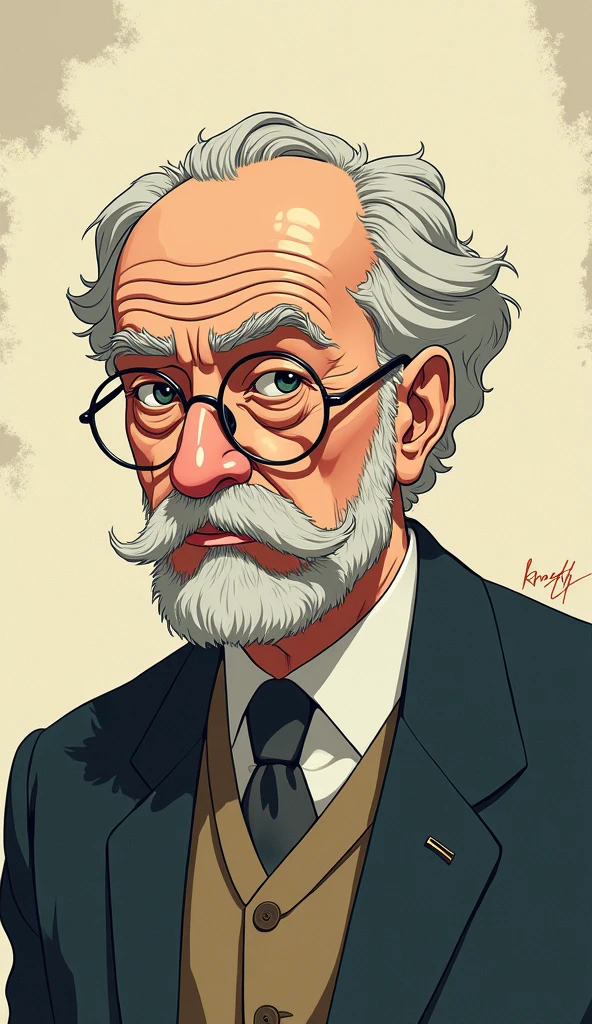 Sigmund Freud in a drawing/anime art style