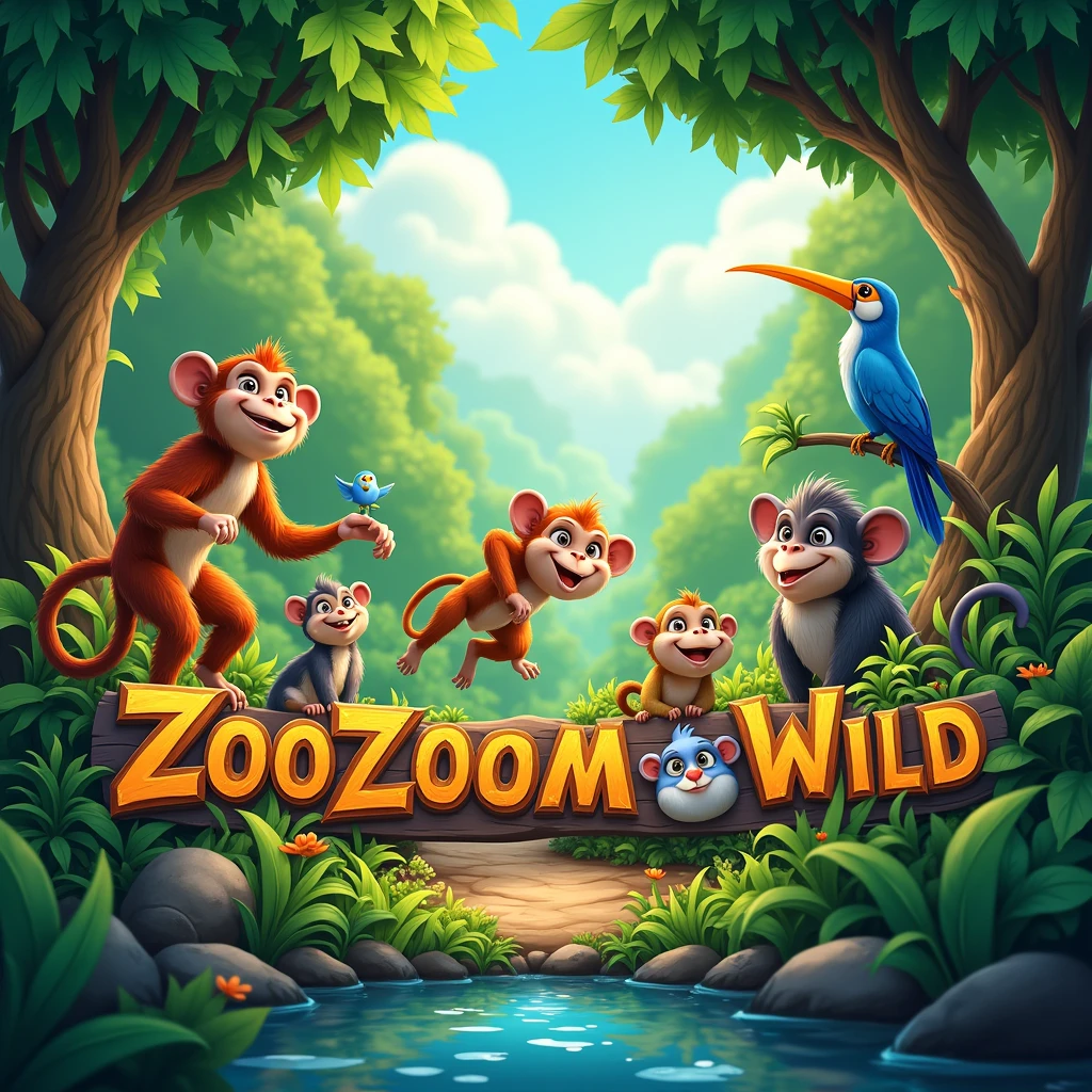 make a banner for youtube channel name "ZooZoom Wild", environment