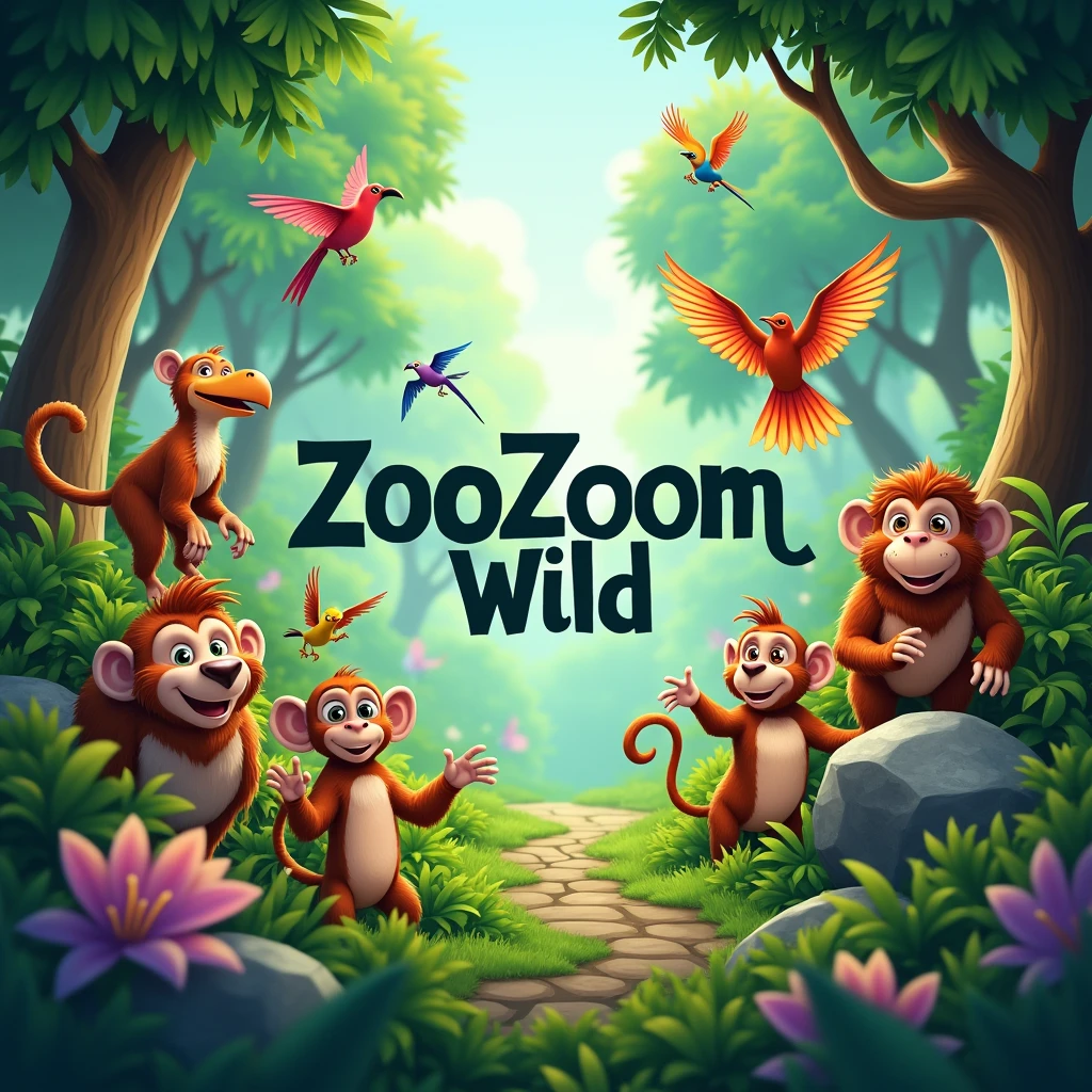 make a banner for youtube channel name "ZooZoom Wild", environment