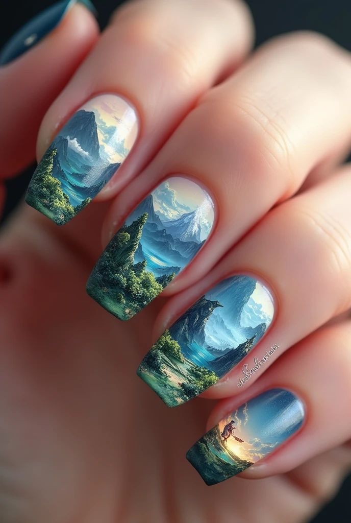 Genshin Impact inspired nails