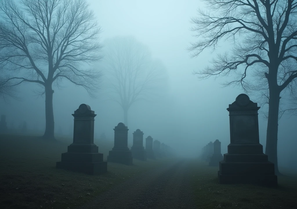fund:A cemetery surrounded by fog.