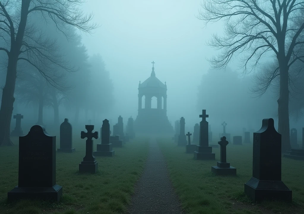 fund:A cemetery surrounded by fog.
