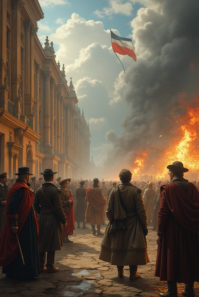 Create an image that contains the causes of the French Revolution, representing each one of them., social inequality, economic crisis and influence of the enlightenment

