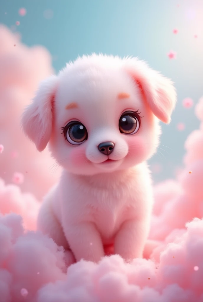 Cute beautiful puppy with pink skin, surreal style, very adorable