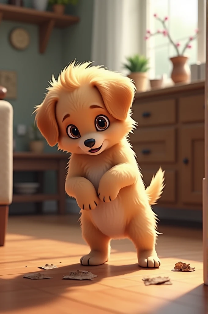 Create me a picture of a puppy peeing in the wrong place