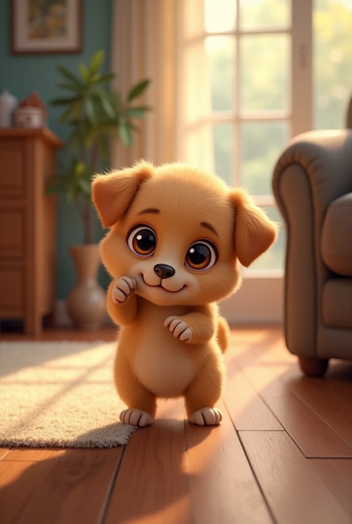 Create me a picture of a puppy peeing in the wrong place