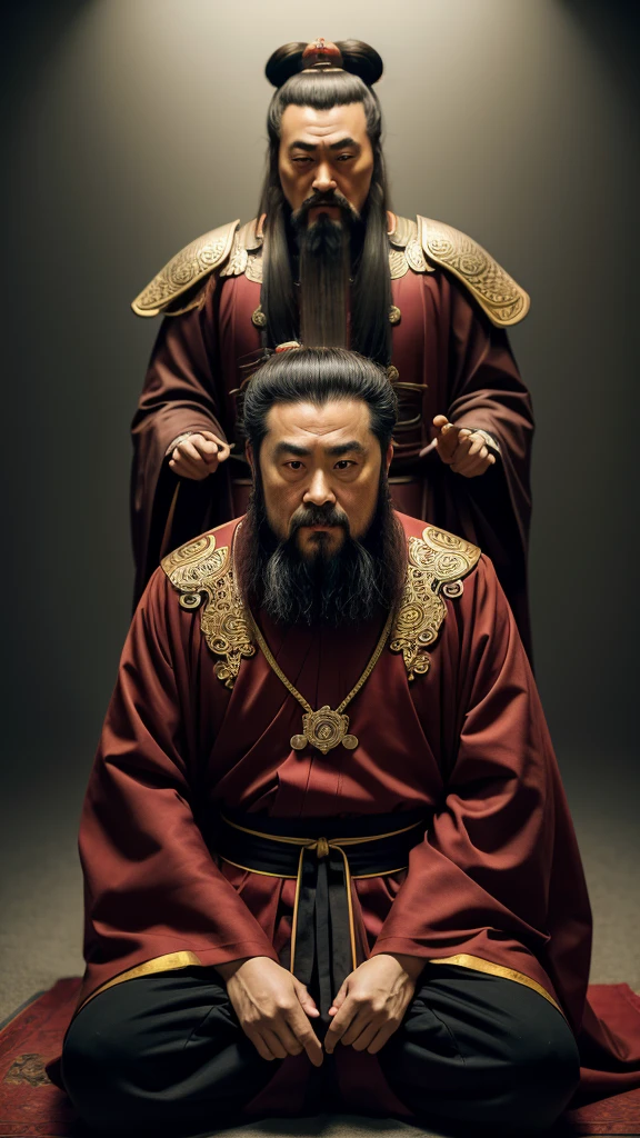 Confucius, is sitting. The face and body are clearly visible, you can see all the details, everything is clear and proportional, he teaches, futuristic chinese style background , light and bright tones