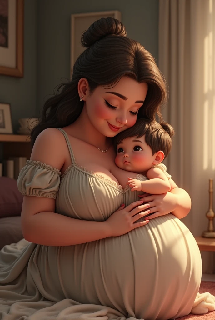 Busty mother with her son