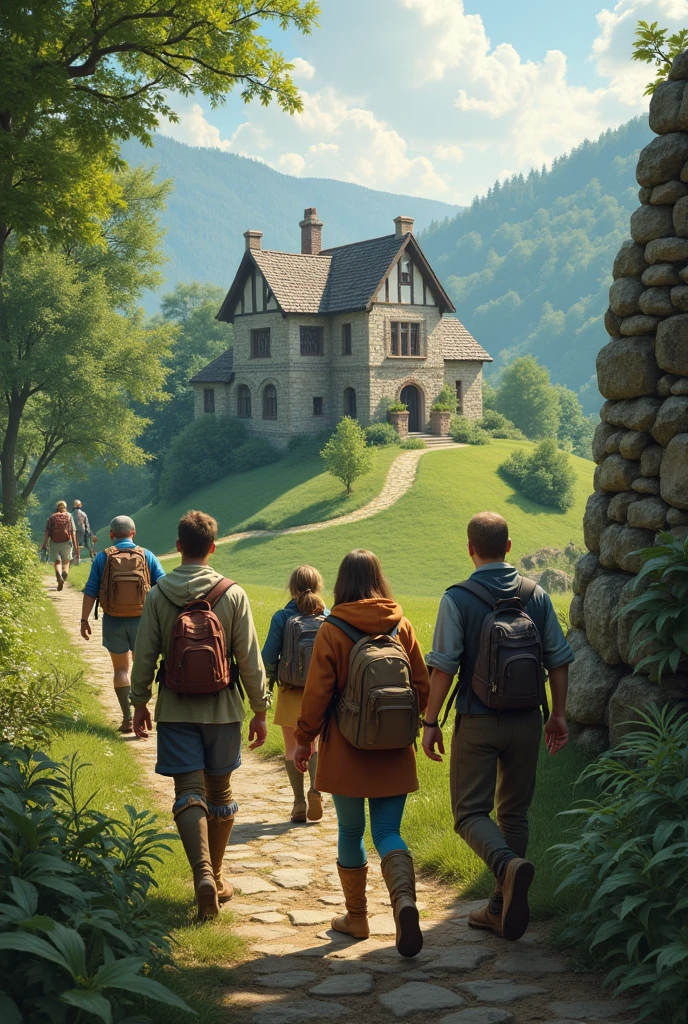 A picture of some friends looking for a medieval house