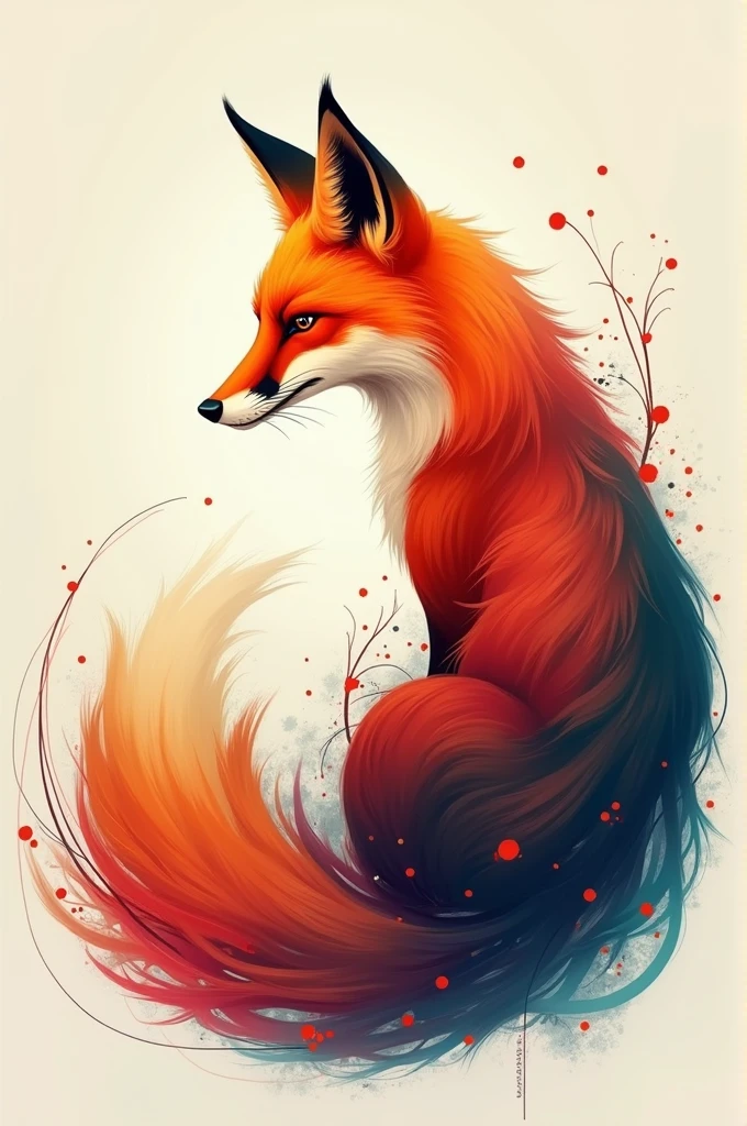 Image of an abstract fox with many colors that looks aesthetically beautiful to put in a painting, that is not hyper realistic but not completely animated either
