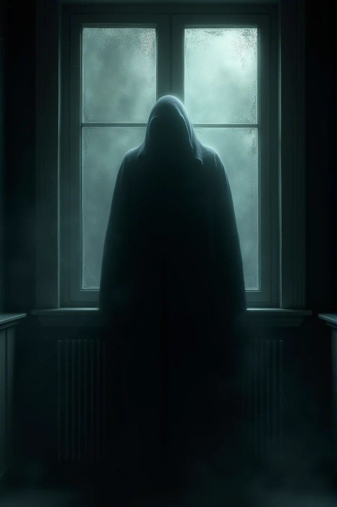 a dark shadow in a window