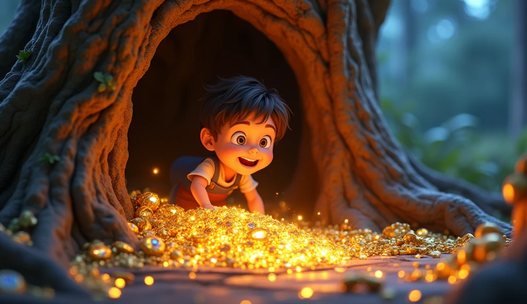 Boy image for YouTube video story in Pixar style, He is a little Alla Bester., He is the class leader., He is about to go out., Playful and curious about many things, short hair,Jack entered the tree and found a room filled with glittering gems and sparkling gold