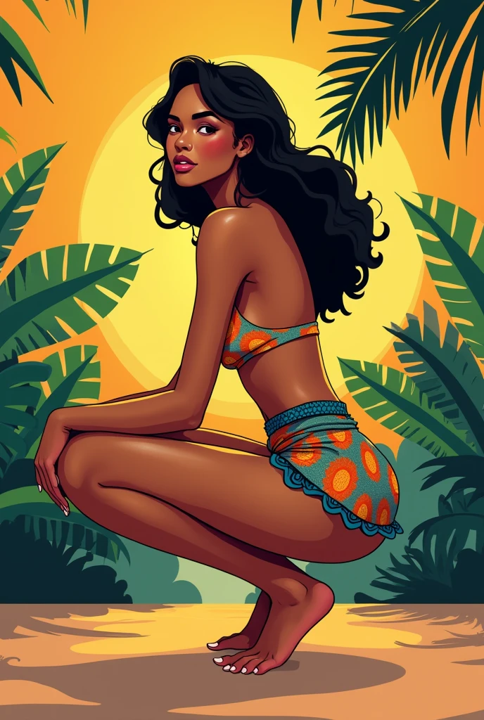 A black woman in a sexy bikini inside the jungle with a round fat meaty ass she is eating marijuana