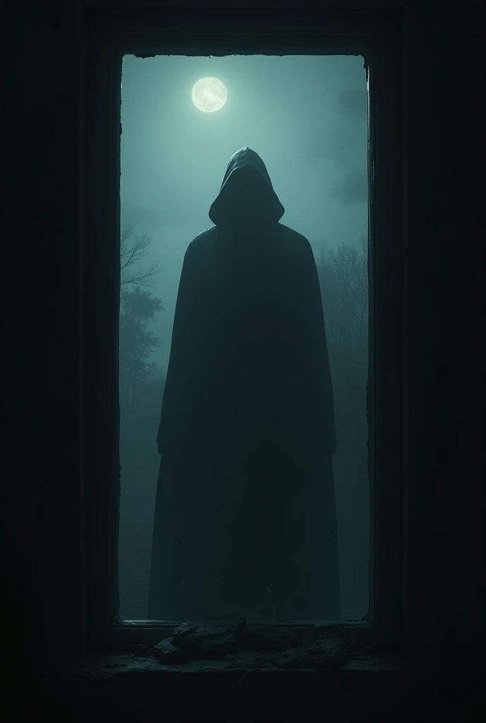 a dark shadow in a window