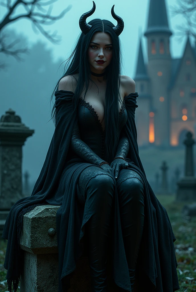 ((Masterpiece)), (high resolution:1.4), (sitting on a grave:1.5), morrigan aensland, looking at viewer, beautifull smile, graveyard at night background, dark casttle outside, beautiful face, highly detailed skin, skin pores,(highly detailed face:1.1), (highly detailed eyes:1.1), realistic pupils, full face blush, full lips, (perfect anatomy:1.1), (perfect proportions:1.1), (photography:1.1), (photorealistic:1.1), volumetric lighting, dynamic lighting, real shadows, (highres:1.1), sharp focus, rembrandt lighting, (realistic, hyperrealistic:1.4), intricate, high detail, dramatic, subsurface scattering, big depth of field, vivid, polished, sharpened, ((full Sharp)), (extremely absurdres),16k hdr,