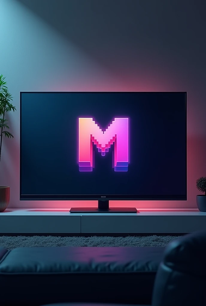 Minecraft logo on a flat screen TV