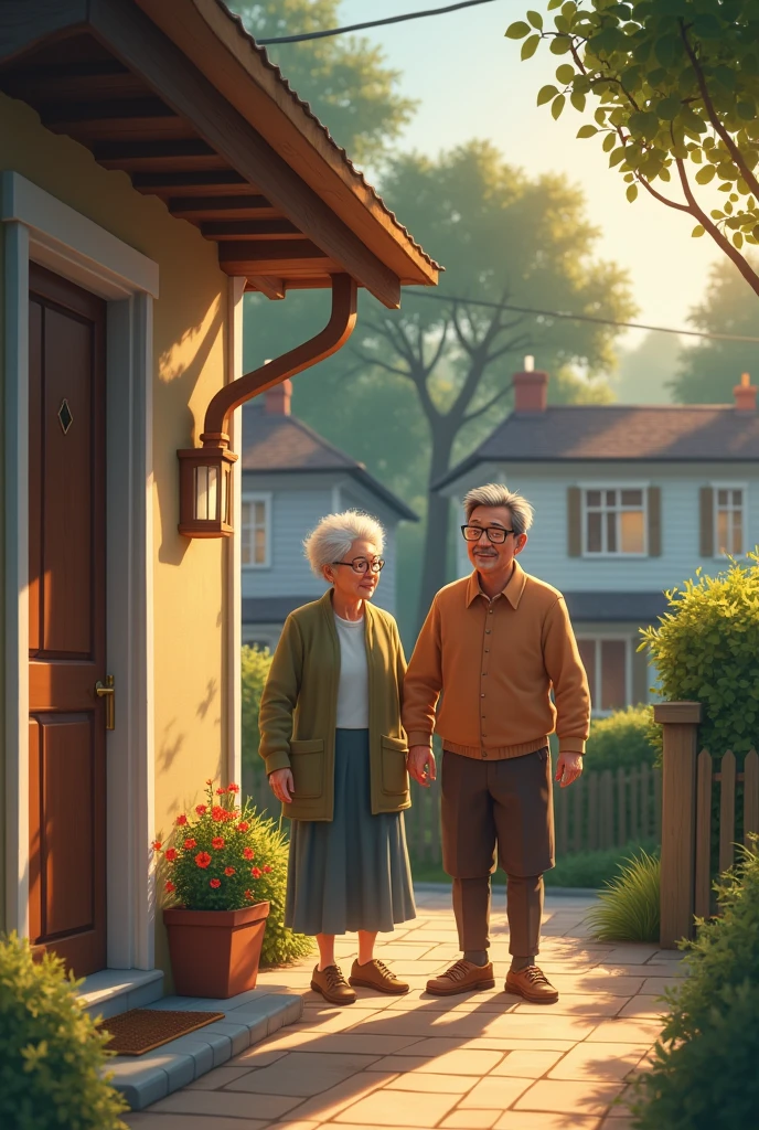 Neighbour love ill and a men wearing glasses go to see her