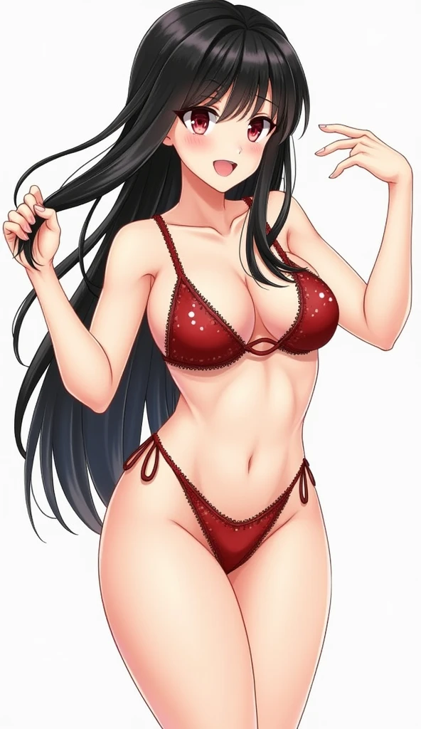 Black Hair、Beauty、Belly dance、Big Breasts、Bow-legged、Sweaty、Beautiful feet、、Leg length、Waistline、Side show、Gaze, High resolution, Long Hair, chest, Red eyes, Simple Background, とてもLong Hair, Drooling,I Cup