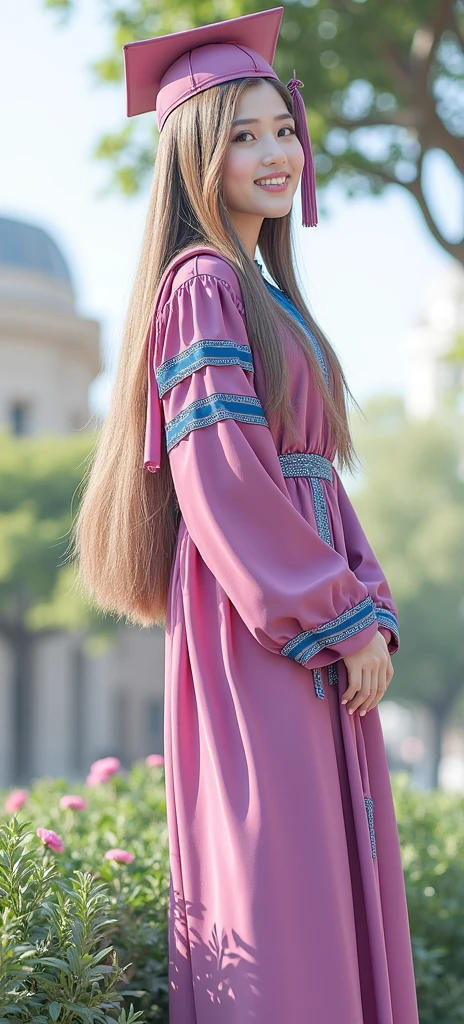 Black school graduation gown with blue details
