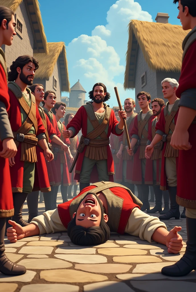 After an intense battle, the peasants win. Count Ricardo é capturado e levado para julgamento.
   -Dialogue:
     - John: "Justice has been served. sada, we can live in peace."
     - Maria: "You were amazing, John. Our village is free thanks to you."
     - Count Ricardo: "You will pay for this! I will be back!"
     - Father Anselm: "May God have mercy on your soul, Count Ricardo."
Count Ricardo capturado bravo, while others note this occurred in the middle ages, desenhe
Count Ricardo capturado bravo no chão, while others note this occurred in the middle ages, desenhe disney cartoon