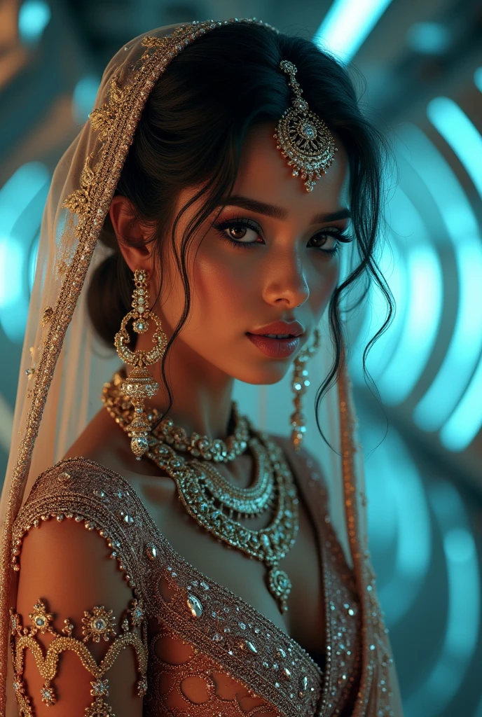 cyber realistic portrait of Indian bride