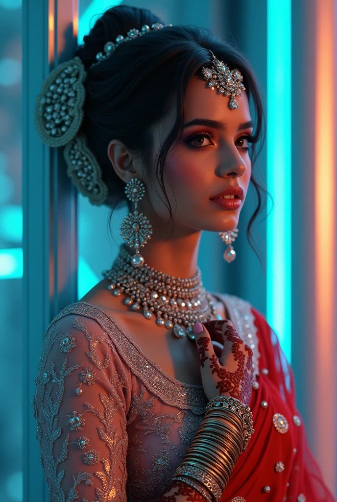 cyber realistic portrait of Indian bride