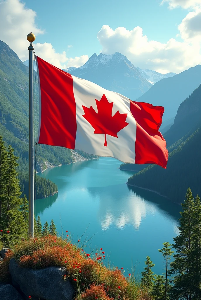 Create a Canada flag with beautiful background 