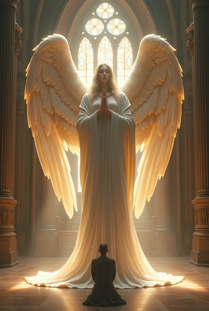 (photorealism:1.2), (4k) A giant angel watching a person praying