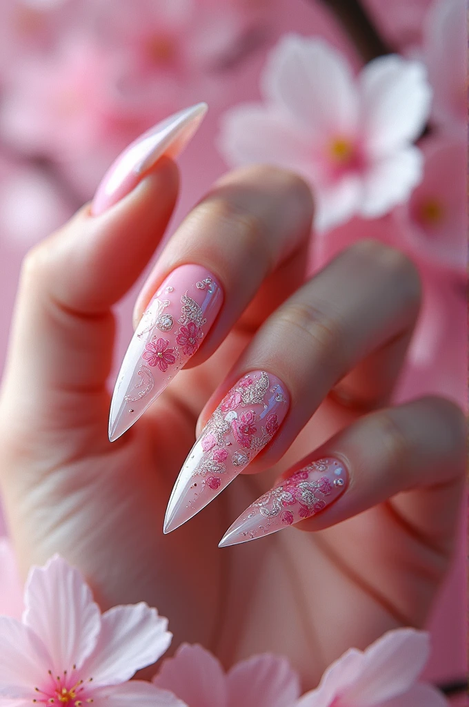 Extreme nails with Sakura design 
