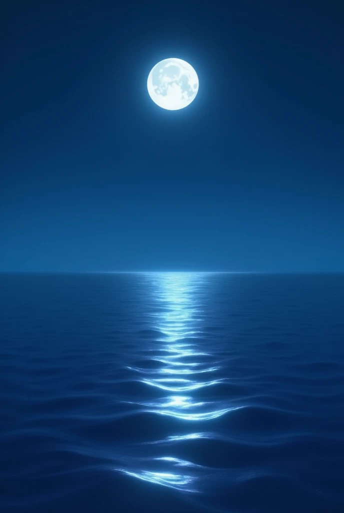 A calm sea at night reflecting the moonlight