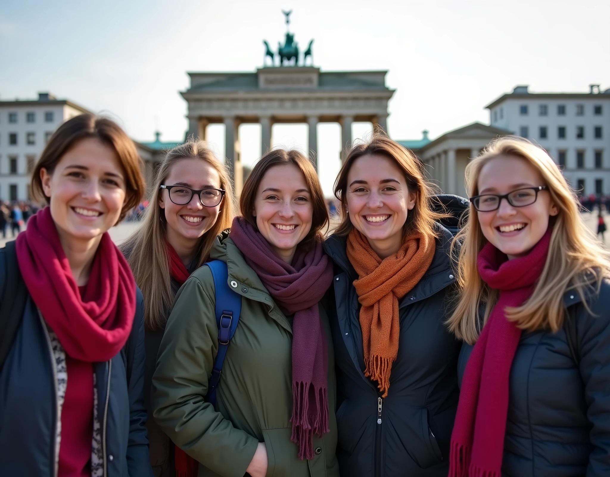 Souvenir photo of the school trip to Berlin, smiling teachers and students.