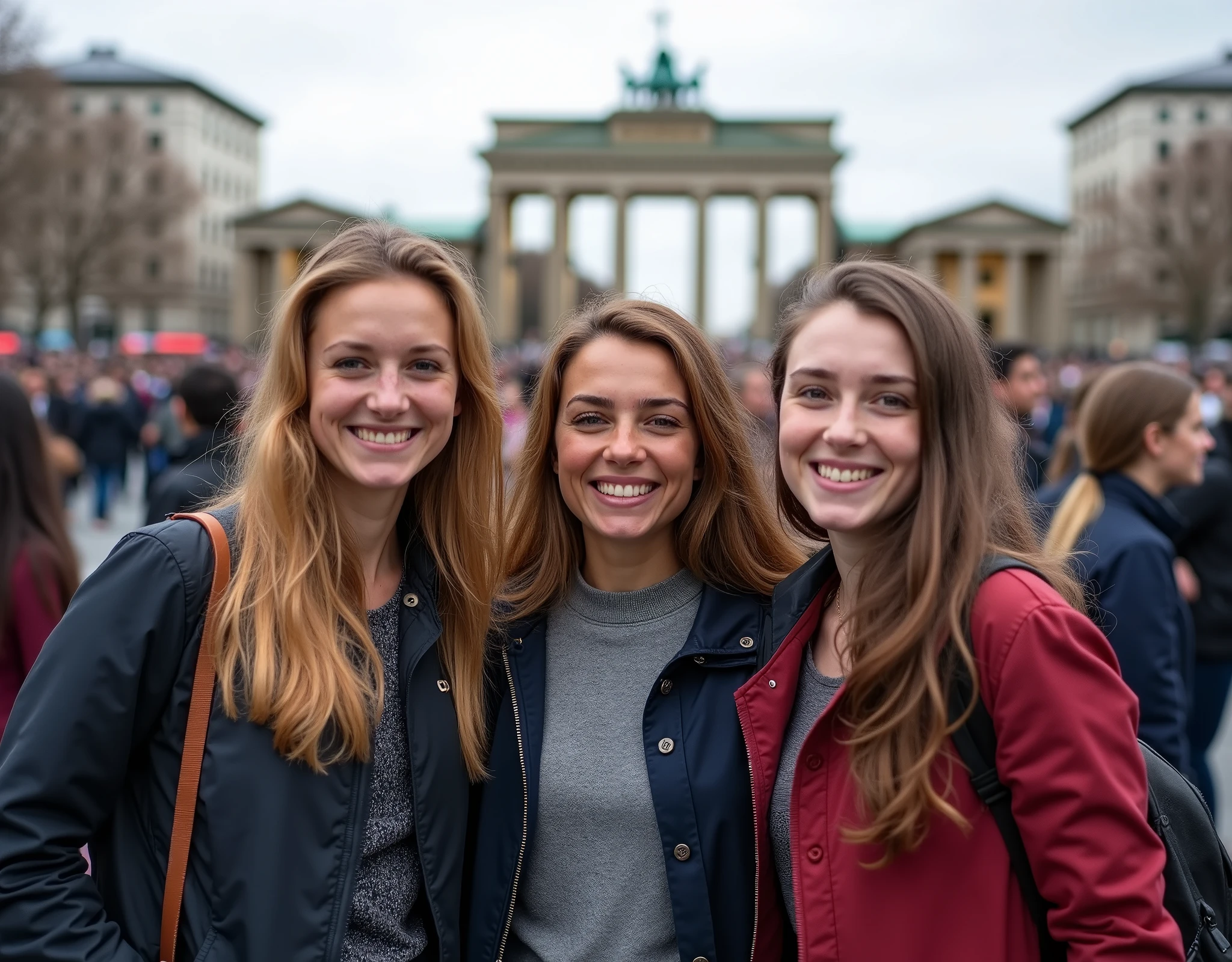 Souvenir photo of the school trip to Berlin, smiling teachers and students.