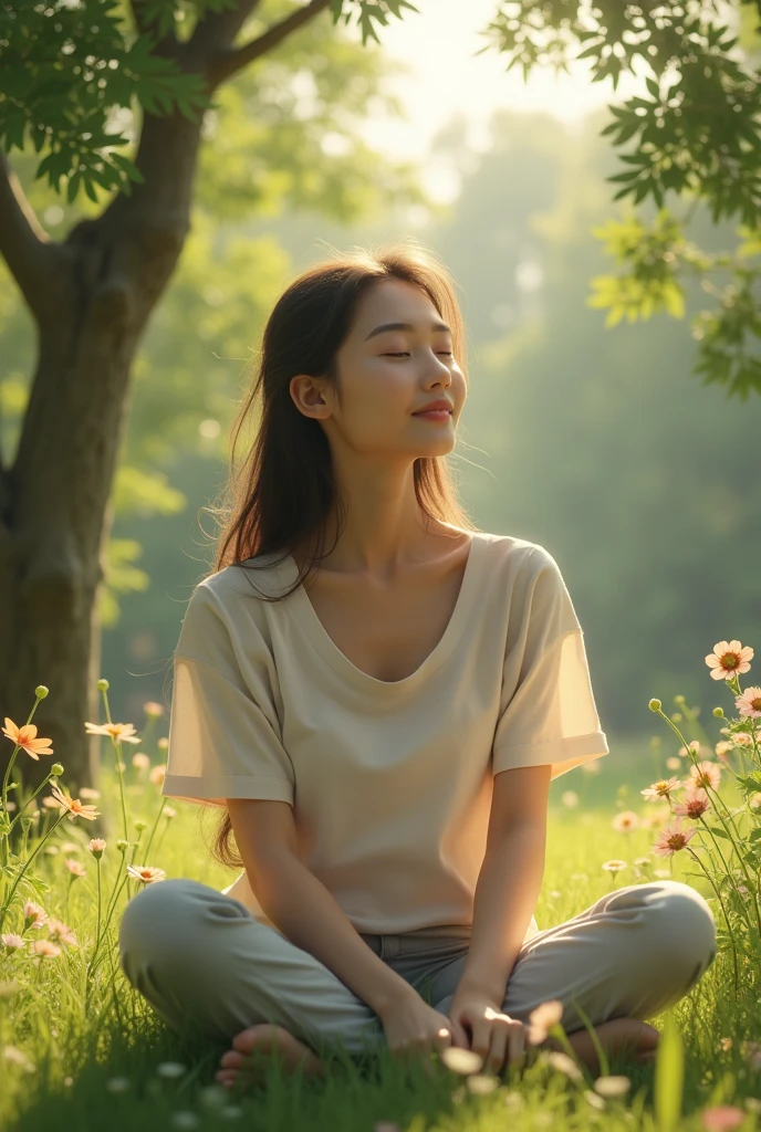 Make a  girl in a park realistic image 