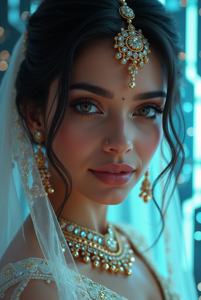 cyber realistic portrait of Indian bride, beautiful face