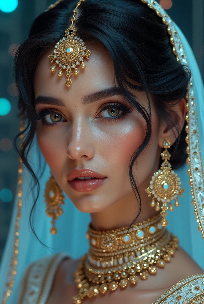 cyber realistic portrait of Indian bride, beautiful face