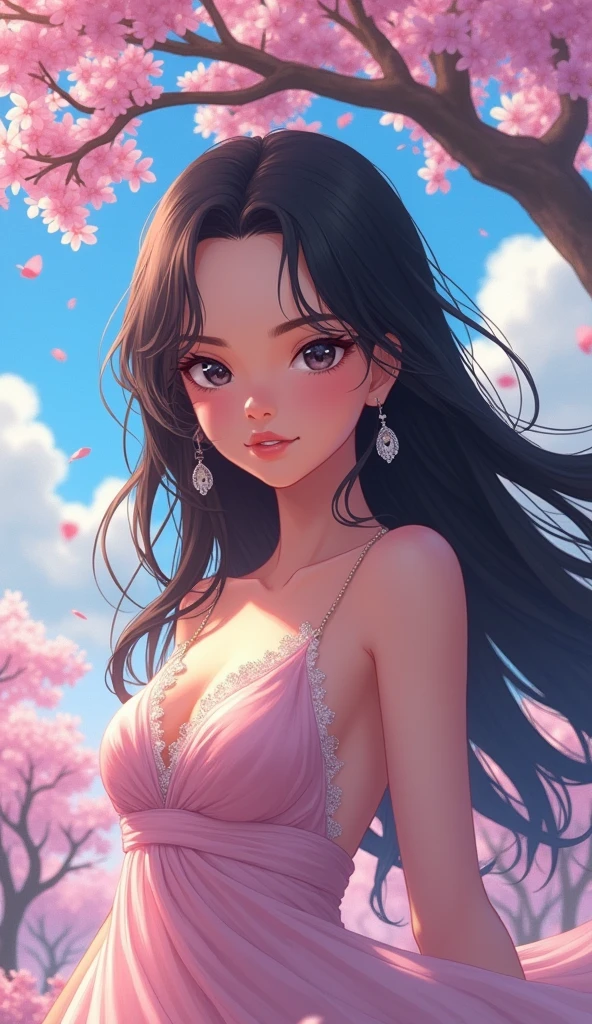 Gentle and charming Chinese beautiful woman, half-length photo, delicate and sexy collarbone, charming oval face, double eyelids, vivid peach blossom eyes, pink lips, small nose, bare shoulders, focused face, face close-up, ultra-high-definition, Super details, elegant standing posture, ultra-thin light-transmitting wet yarn