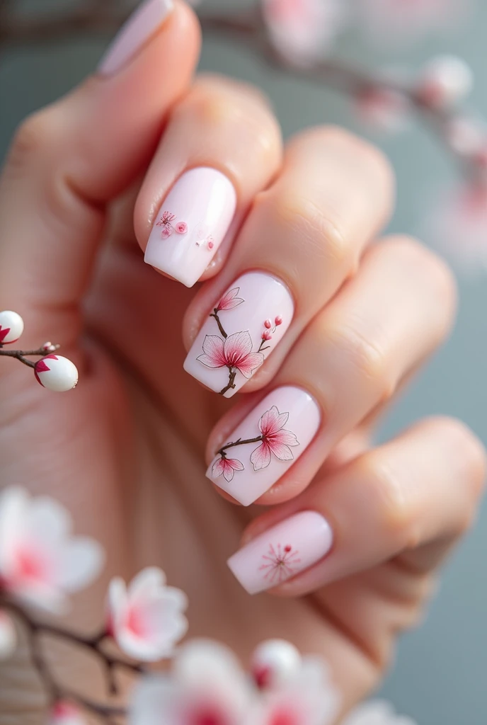 Nails with Sakura design