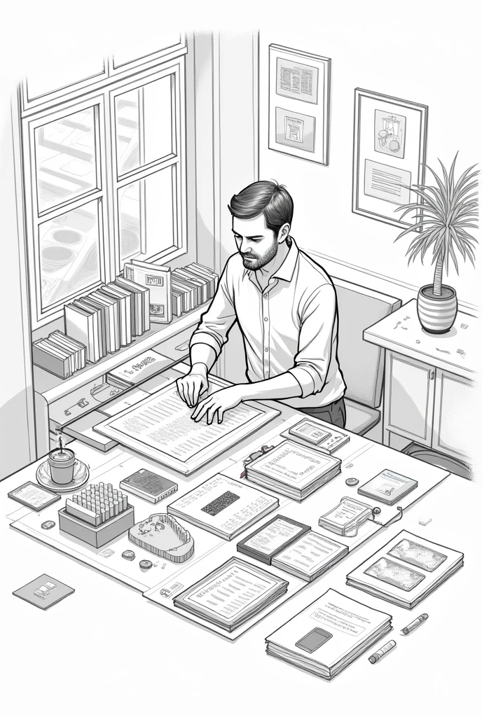 A drawing of a person taking care of his things.
