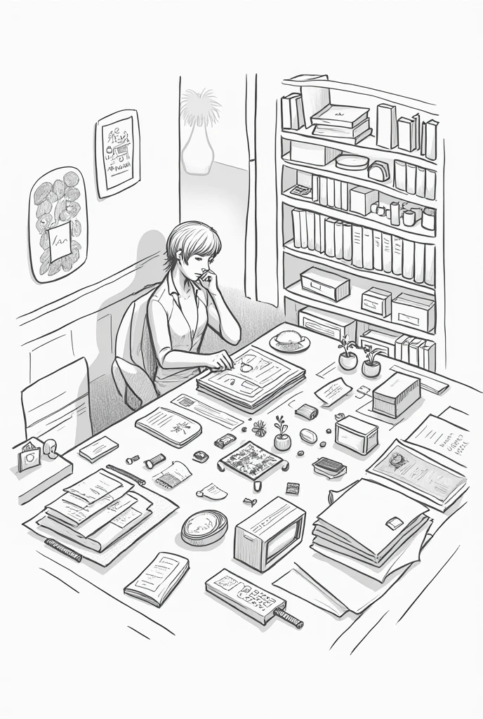 A drawing of a person taking care of his things.