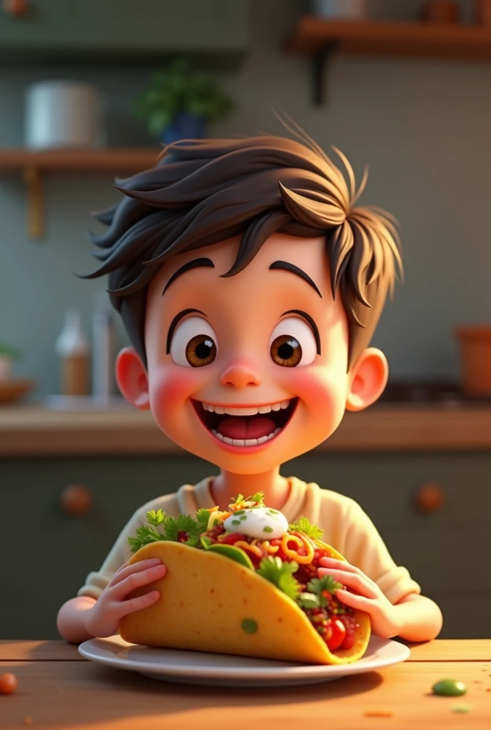A boy eating taco