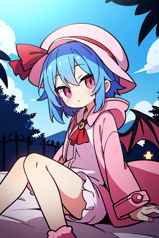 Remilia Scarlet,Blue Hair,summer,Leisure,Pink coat,Bat Wings,hat