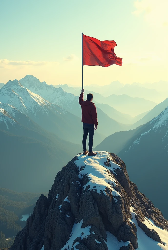 Mountain top have a  no word Flag with man motivation photo 